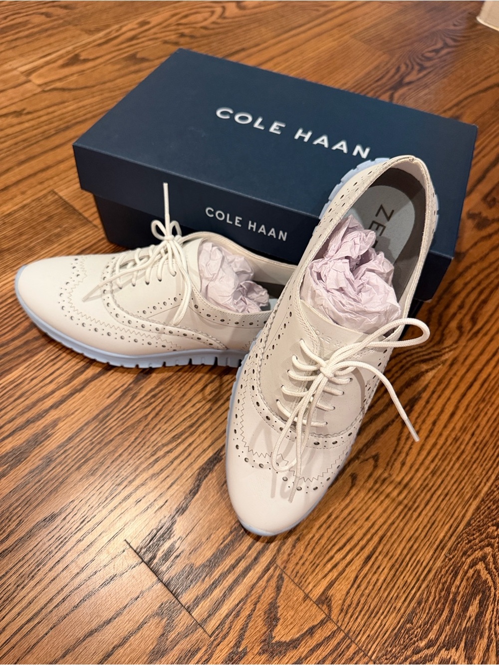Cole Haan Zerogrand Women's Optic White Oxford Leather Athletic Shoes New in Box